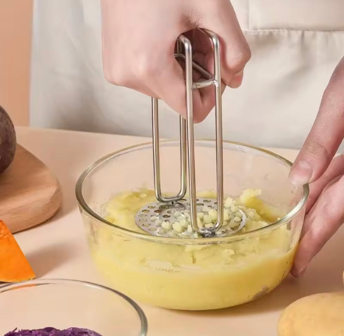 Stainless Steel Potato Masher, Kitchen Tool for Baby Food Preparation, Manual Potato Masher