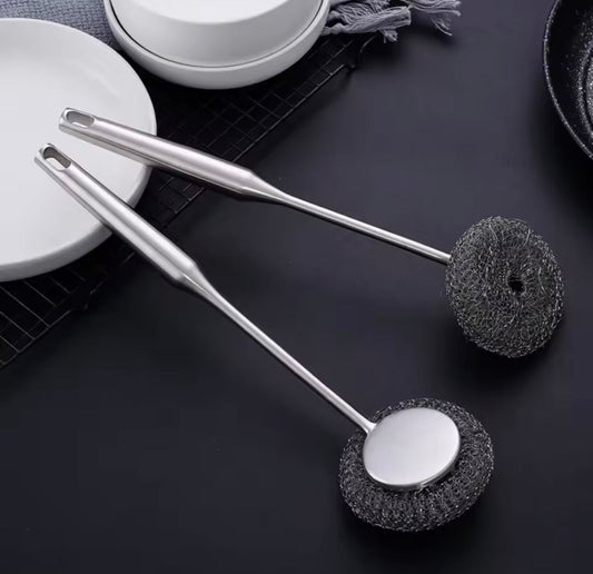 Long Handle Stainless Steel Wire Ball Brush, Strong Decontamination Sink Brush, Durable Extended Wire Dishwash Brush