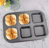 6 Grid Mini Loaf Pan for Baking, Mini Square Cake Mold, One Bite Size Brownie Pan