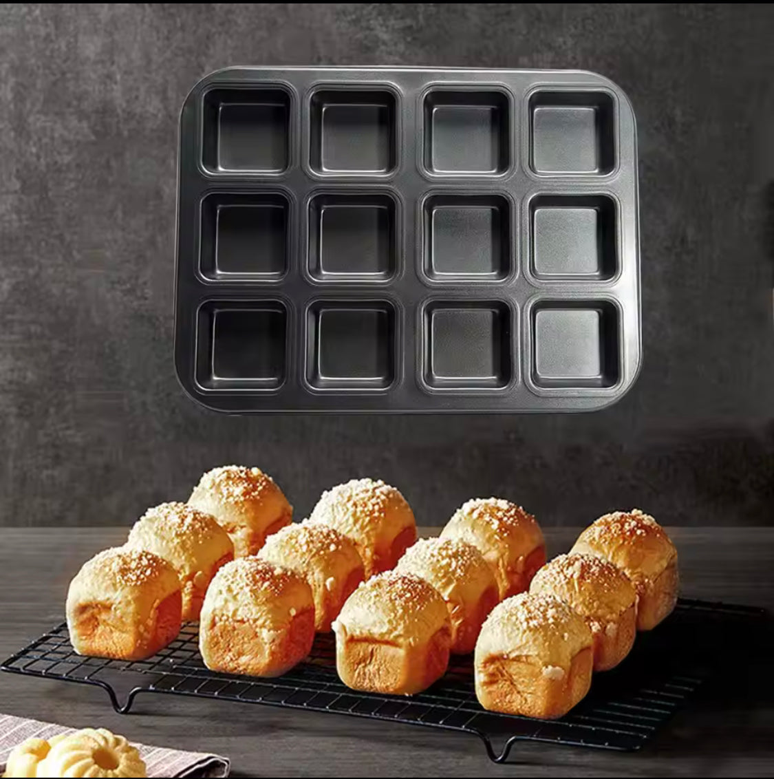 12 Grid Carbon Steel Square Muffin Pan, Non-Stick Mini Muffin Baking Pan, Bakeware Baking Tools