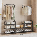 3-Tier Wardrobe Closet Oragnizer, Hanging Clothes Storage Rack, Iron Clothes and Shoes Rack For Bedroom And Entryway