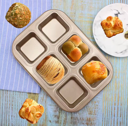 6 Grid Mini Loaf Pan for Baking, Mini Square Cake Mold, One Bite Size Brownie Pan